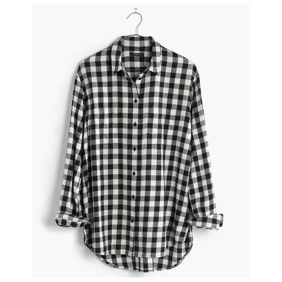 Madewell Oversized Buffalo Check Flannel Boyshirt Button Down Top - Picture 2 of 5
